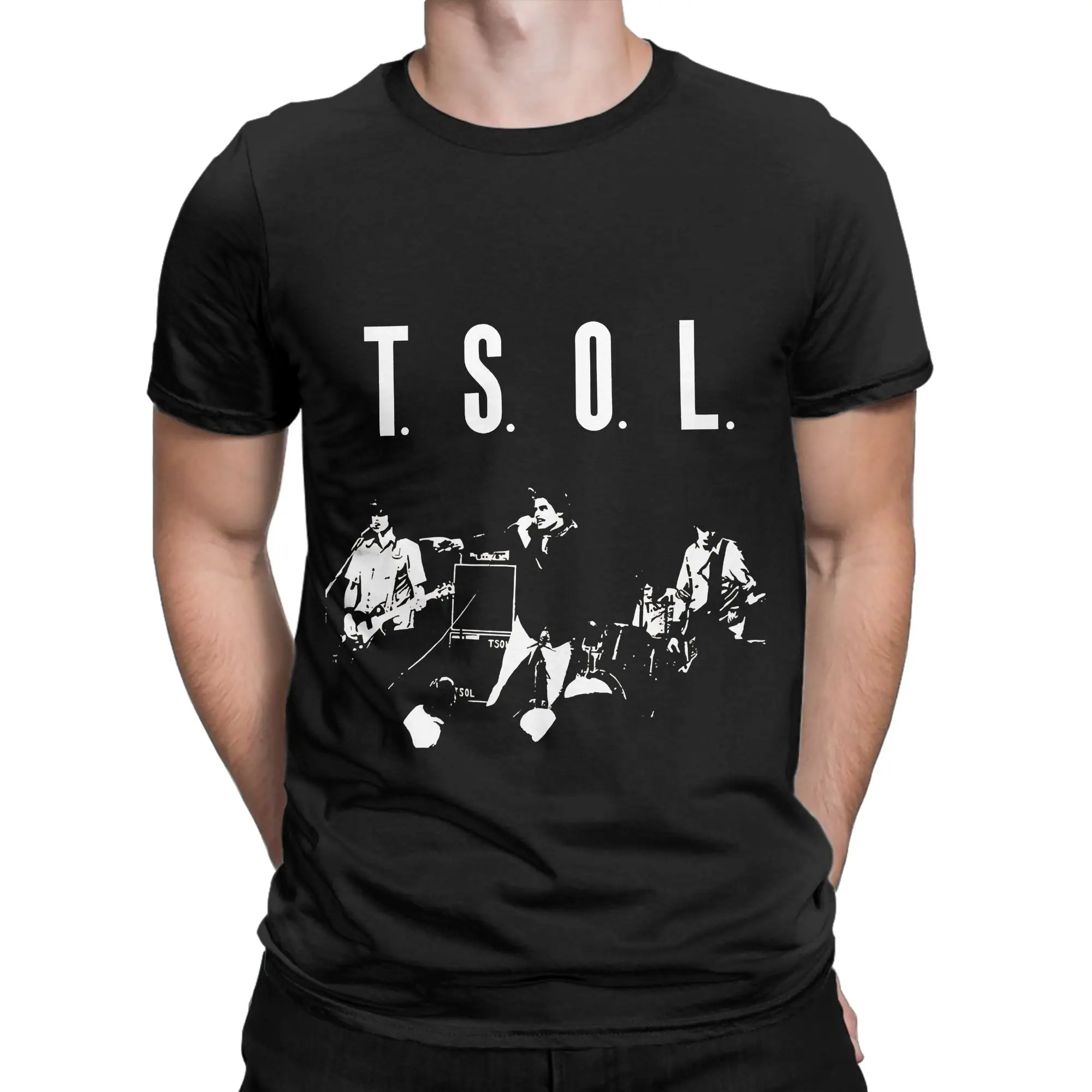 Retro Halftone Punk  Classic TSOL Funny Graphic 100% Cotton T-Shirt Tees Tops For Men