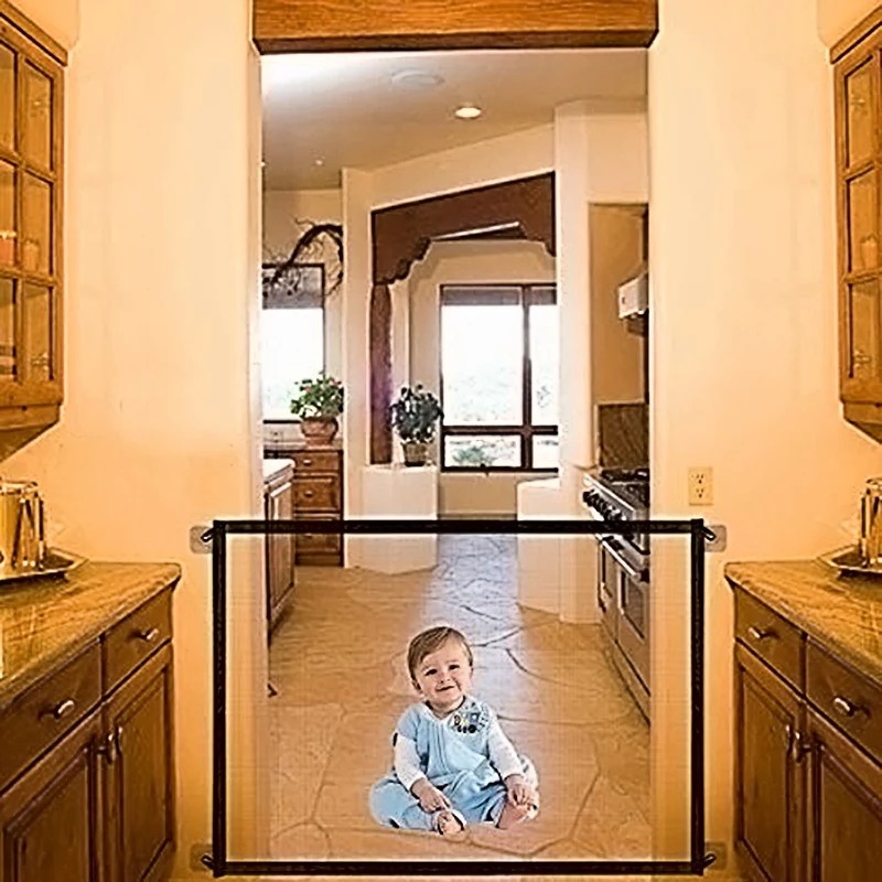 Magic Gate Portable Folding Mesh Baby Safety Fencing Gate Protection Indoor And Outdoor Safe Guard For Kids And Pets