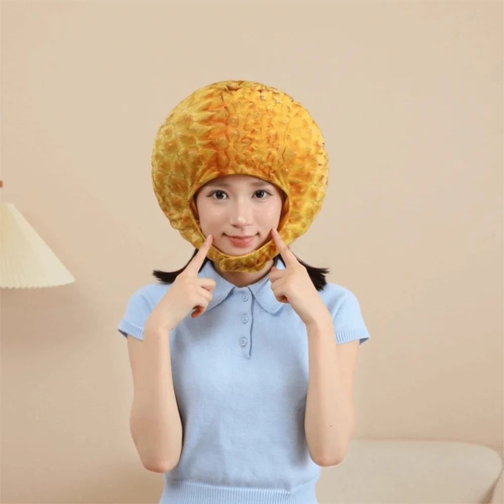 Chapeau en peluche Durian de dessin animé, unique, respirant, doux et confortable, accessoire de tête pour photos et fêtes, chapeau de fruit simulé