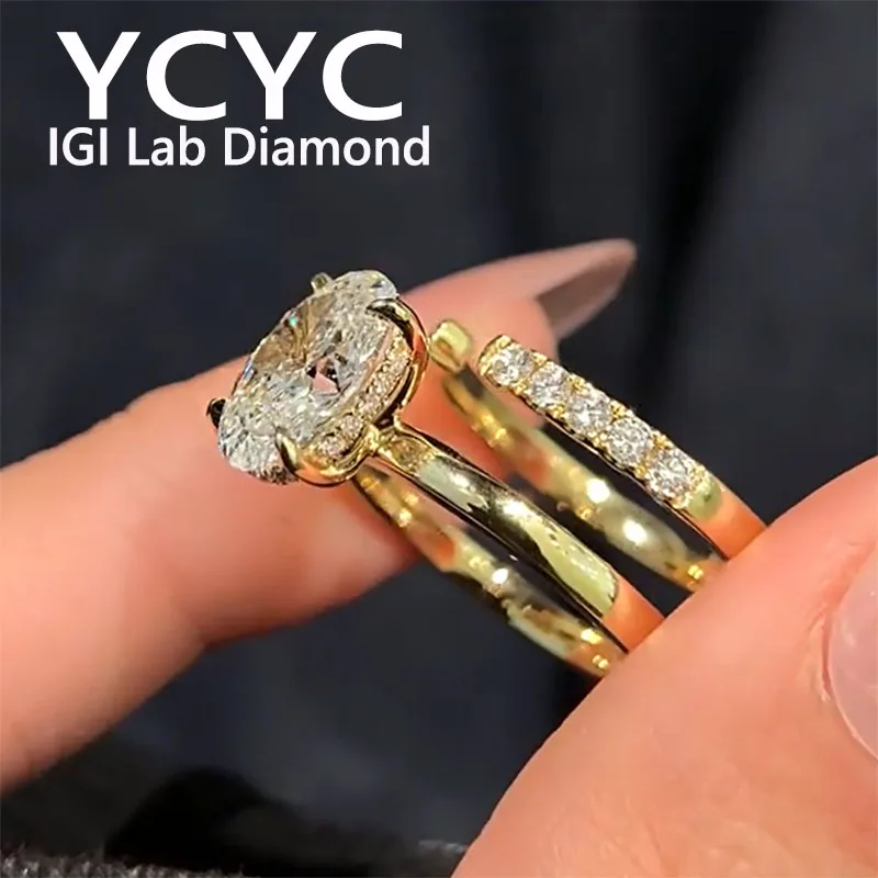 5Ct  2pcs ring a set Engagement Ring 18K Yellow Gold  Oval Lab Grown Diamond DE VS-VVS CVD HPHT Diamond Wedding Ring With IGI