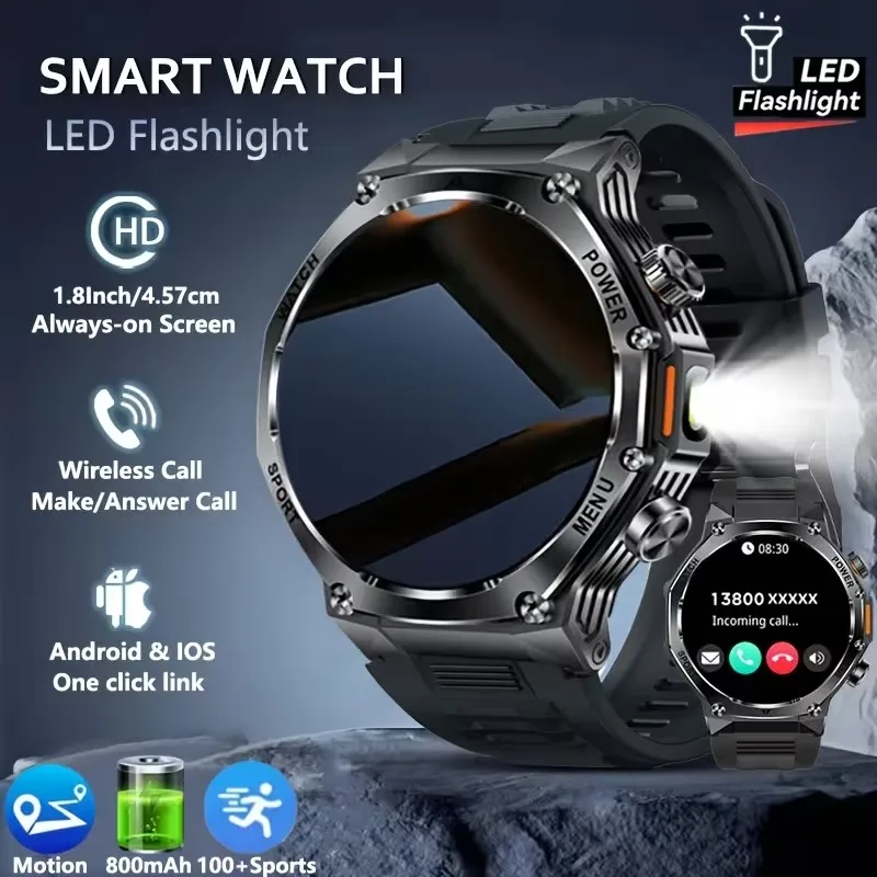 

Rugged Outdoor Sports Men Smartwatch 1.85" HD Screen 800mAh Long Battery BT Call Smart Watch Stainless Steel Round Watches Men