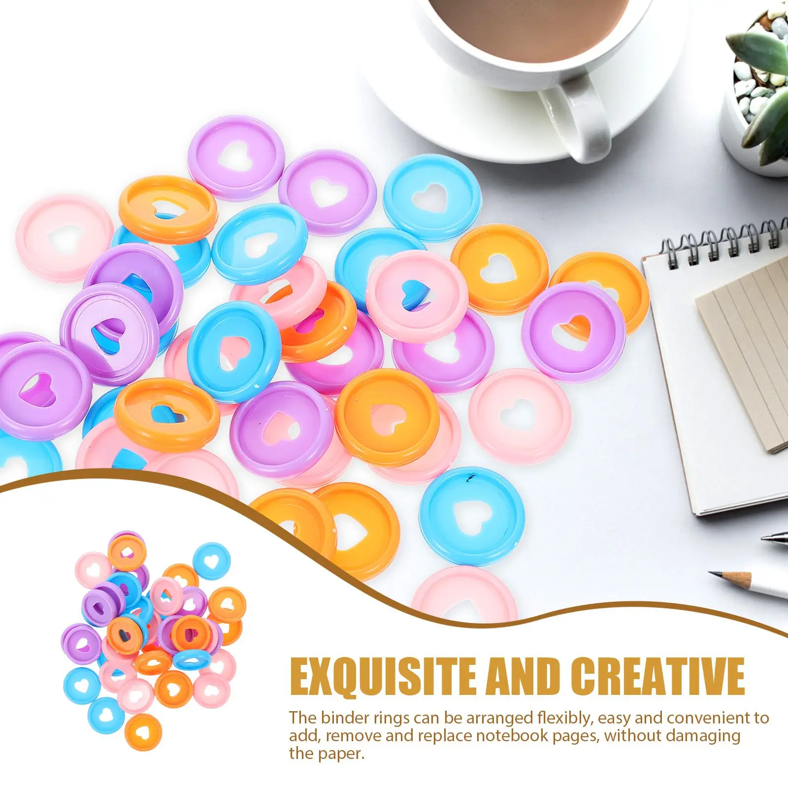 

40 Pcs Heart Shaped Binder Rings Colorful Plastic Discs 24mm Love Buttons Notebook Paper Binding Office Supplies Students DIY