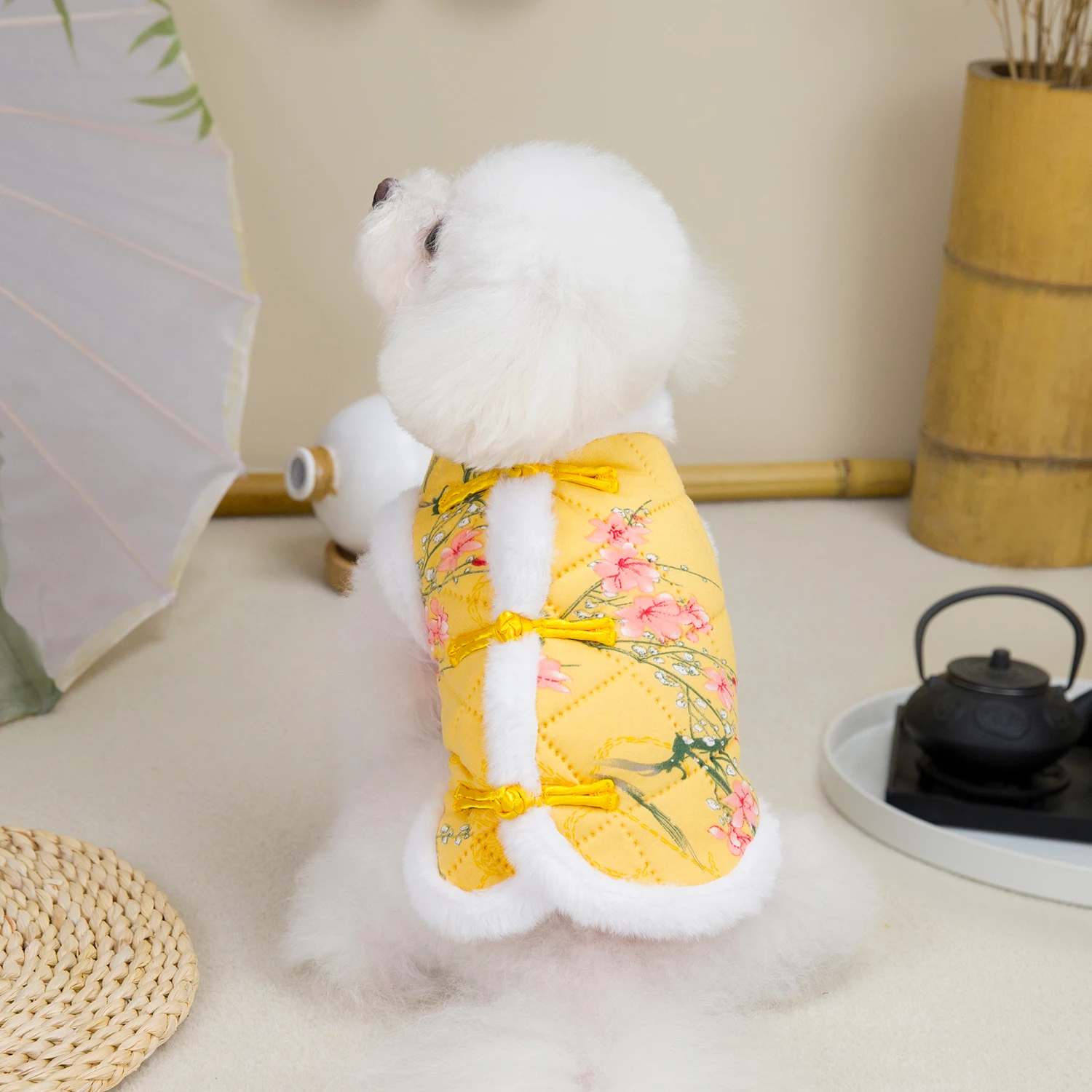 New Year Chinese Style Pet Dog Tang Suit  Warm Pet Vest Clothes Festival Small Dogs Winter Jacket Dog Costume Outfits