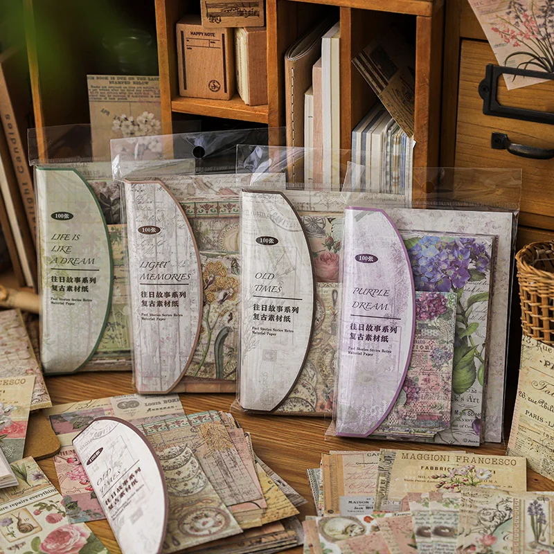 JIANQI 100 pcs/pack Past Stories Material Paper Aestheti Scrapbooking Journaling Vintage Stationery Aesthetic Plants Manuscript image 5