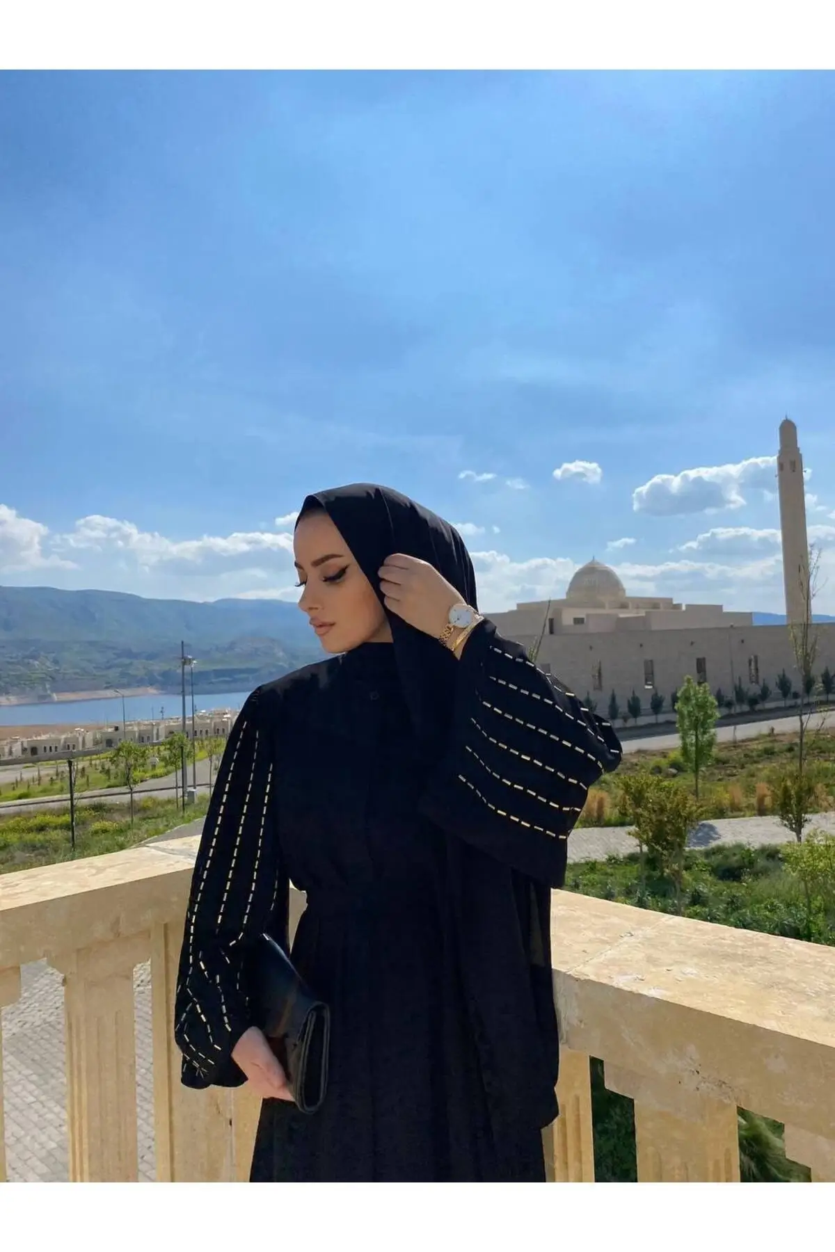 Abaya Arms Stone Detailed Ferace Abaya-