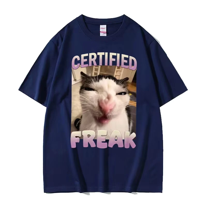 Certified Freak Cat Meme T Shirt Funny Hilarious Cats Expression Humor Tshirt Short Sleeve Men Women Fashion 100% Cotton T-shirt