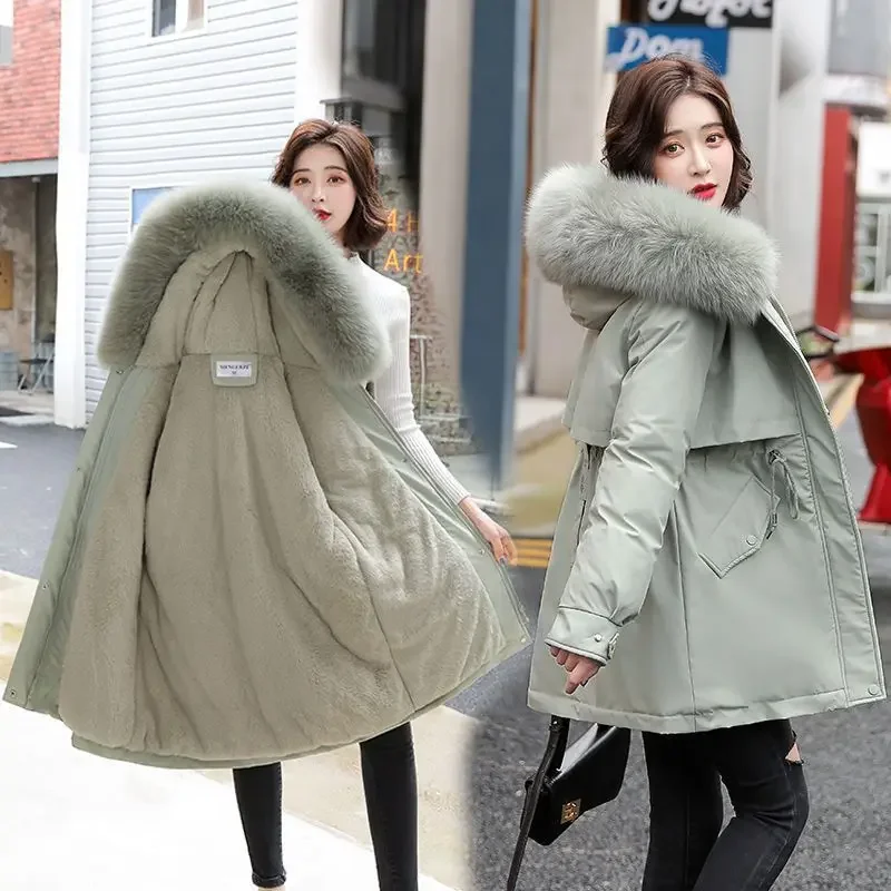 Parker Winter 2025 New Women's Hoodie With Faux Fur Decoration Mid-length Korean Loose Plus Size Hooded Jacket Coat - view 3