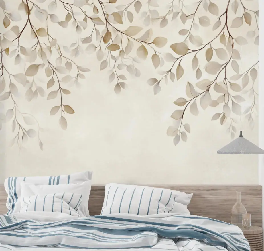 

Custom fresh plant watercolor leave Flower Nordic wallpaper mural living room bedroom TV background wall wallpaper wall stickers