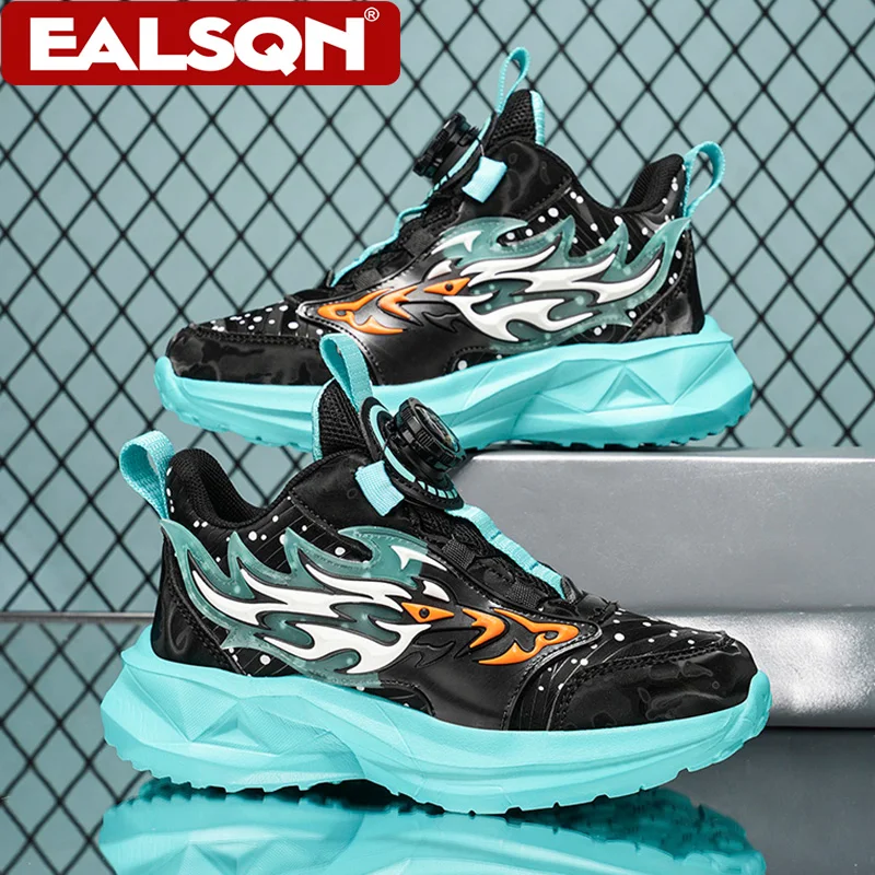 Children Rotary Button Sneakers Boys Lightweight Casual Sports Shoes Breathable Non‑Slip Kids Running Walking Shoes