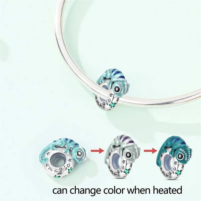 925 Sterling Silver Chameleon Raccoon Golden Tiger Silicone Stopper Clasp Charms Beads Fit Original Bracelet DIY Jewelry image 4