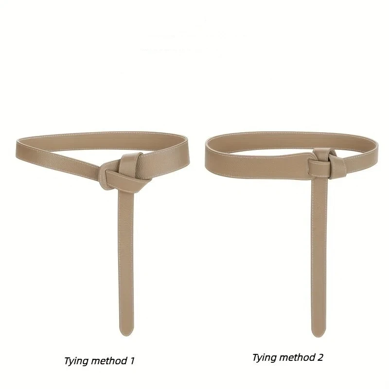 حزام معقود فاخر وبسيط للنساء، حزام خصر من الجلد الناعم الأصلي كهدية لفستانها #2