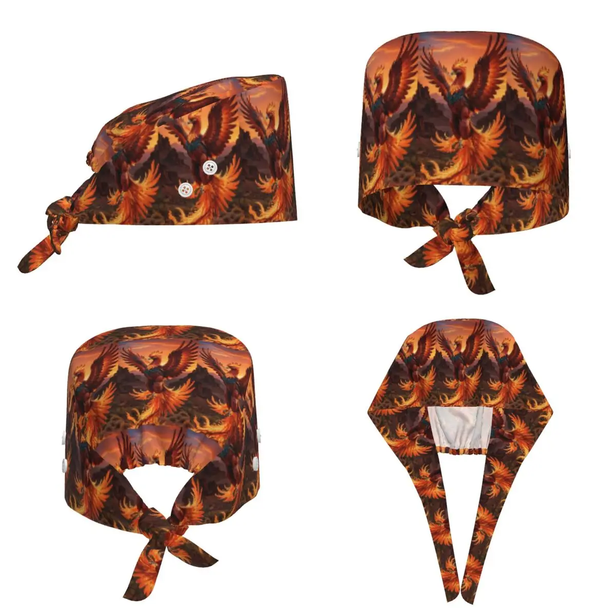Phoenix Mythical Bird With Fiery Wings Scrub Hat Doctor Working Surgical Cap Unisex Adjustable Nursing Caps for Dentist