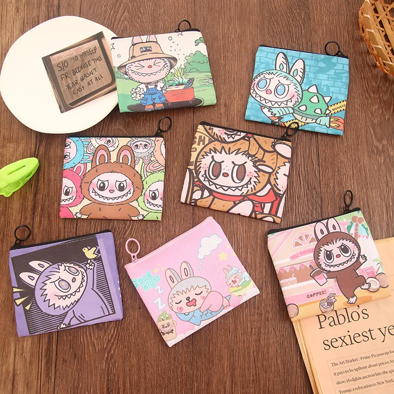 Coin Purses Cartoon Cute Labubu PU Wallet Student Card Bag Storage Bag Coin Bag Portable Bags LUBUBU Wallet