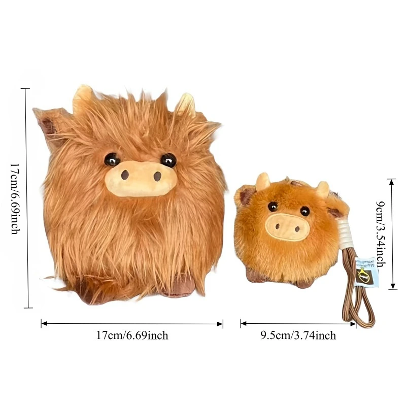 Cute Highland Cow Plush Toy Simulation Cattle Plush Animal Pendant Bag Charm Soft Stuffed Kawaii Keychain Plushie Home Decor