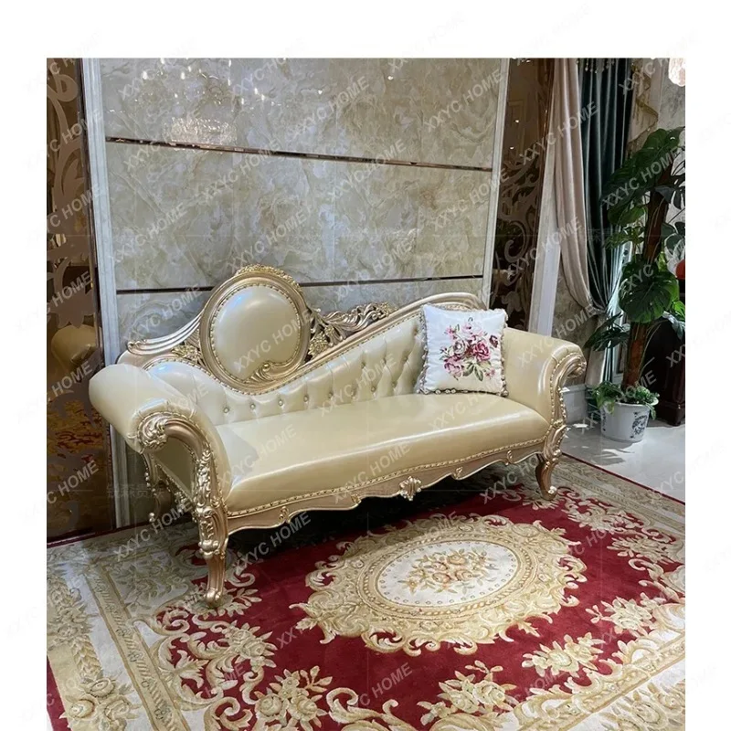 XX solid wood leather art concubine chair,  luxury carved beauty couch neoclassical recliner bedroom lazy chair