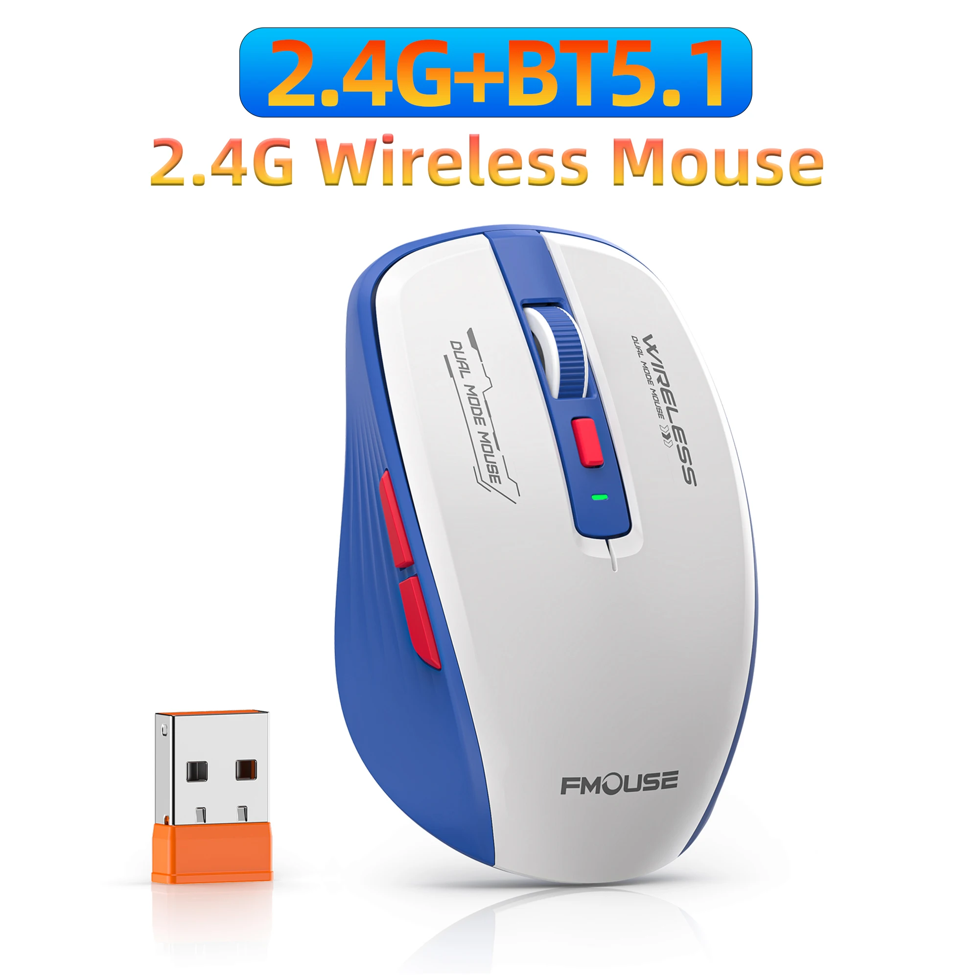 Bluetooth 5.1 und 2,4 G USB-Funkmaus, leise, verstellbar, 2400 DPI, Dual-Modus-Funkmaus für iPad für Computer, Laptop, Tablet