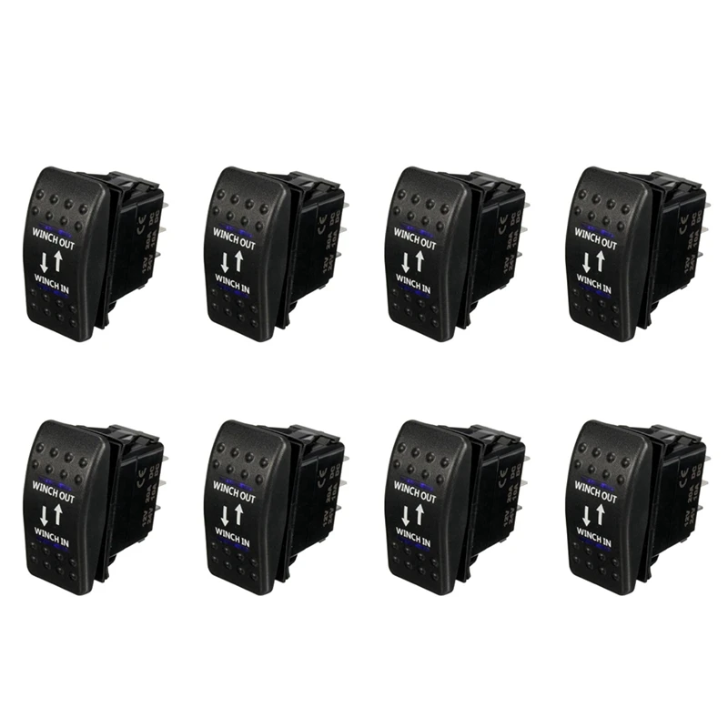 8X 12V 20A Winch In Winch Out ON-OFF-On Rocker Switch 7 Pin LED Blue