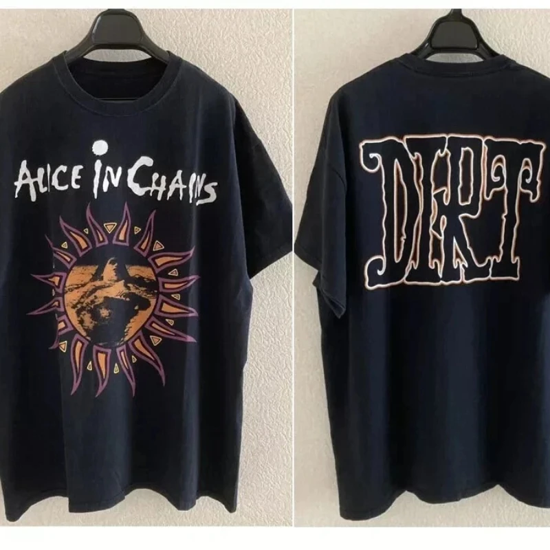 

Alice in Chains DIRT Albums Basic Black Short Sleeve T Shirt Men Women Vintage Alphabet Pattern T-Shirt Oversized