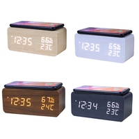 Wooden Large LED Display Alarm Clock Hygrometer Thermometer Wireless Charging