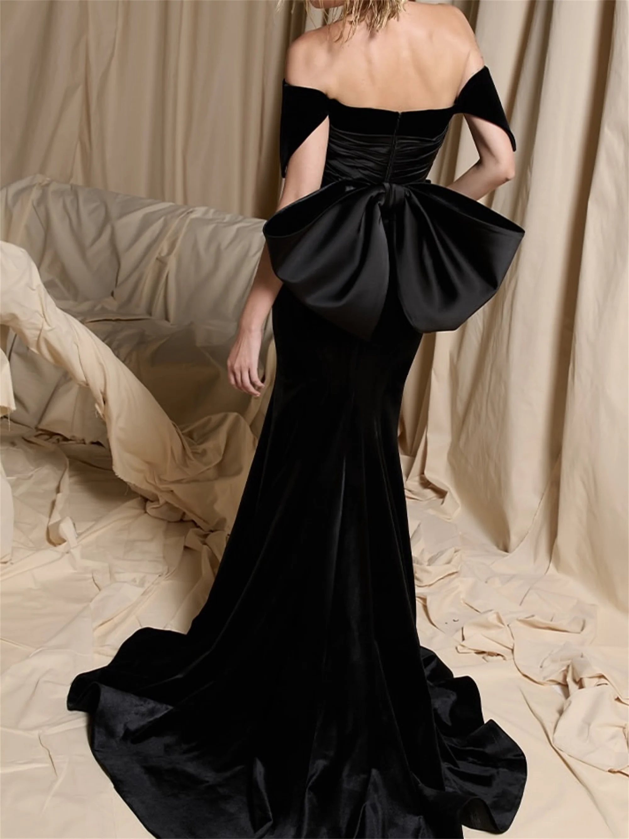 Abito da sera elegante a sirena da donna con spalle scoperte Abiti da ballo con fiocco personalizzato Abito da cerimonia nuziale lungo formale EVON BRIDAL