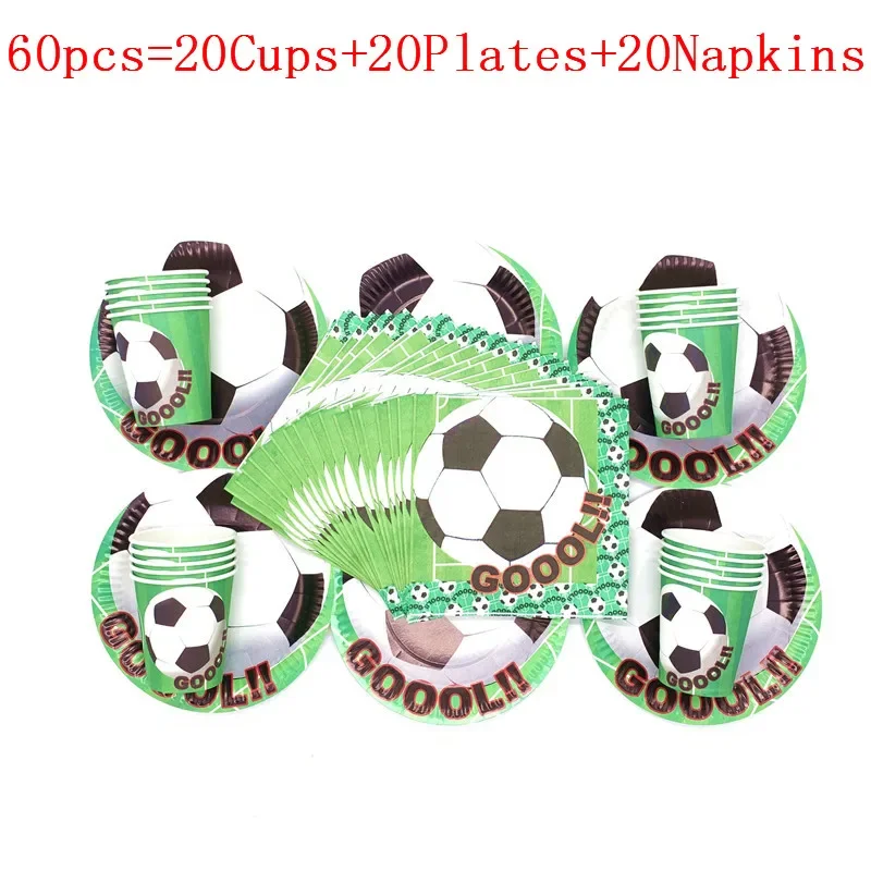 

60pcs/40pcs Soccer Football Theme Party Decoration Tableware Set Paper Plates Cups Napkins Baby Shower Birthday Party Supplies