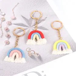 Lovely Rainbow Tassels Keychain For Women Girl Cute Hand Knitted Key Ring Pendants Handbag Accessorie Key Chain Jewelry