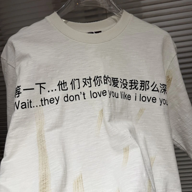 2026ss American Short Sleeve T-shirt Casual Loose Alphabet Letters Print Dirty Dyeing Design Women Men Tee