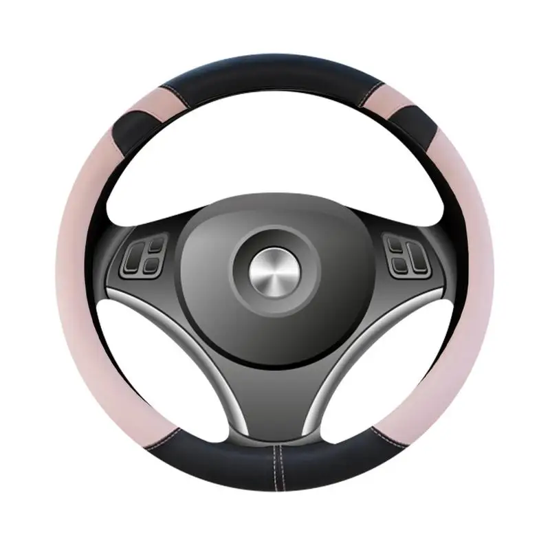 PU Leather Steering Wheel Cover Cartoon Bear Ears PU Leather Automotive Steering Wheel Decorate Protector Sweat-Absorbent Car