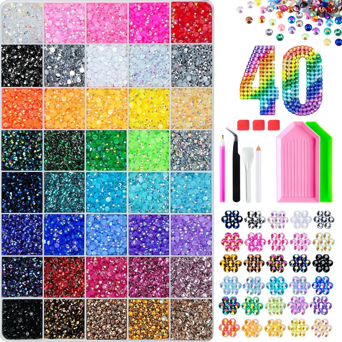 1Box 3mm 40 Colors Semi-circular Flatback Nail Bedazzling Rhinestones Multi-colors Trendy Resin Nail Diamond Jewelry DIY Nails