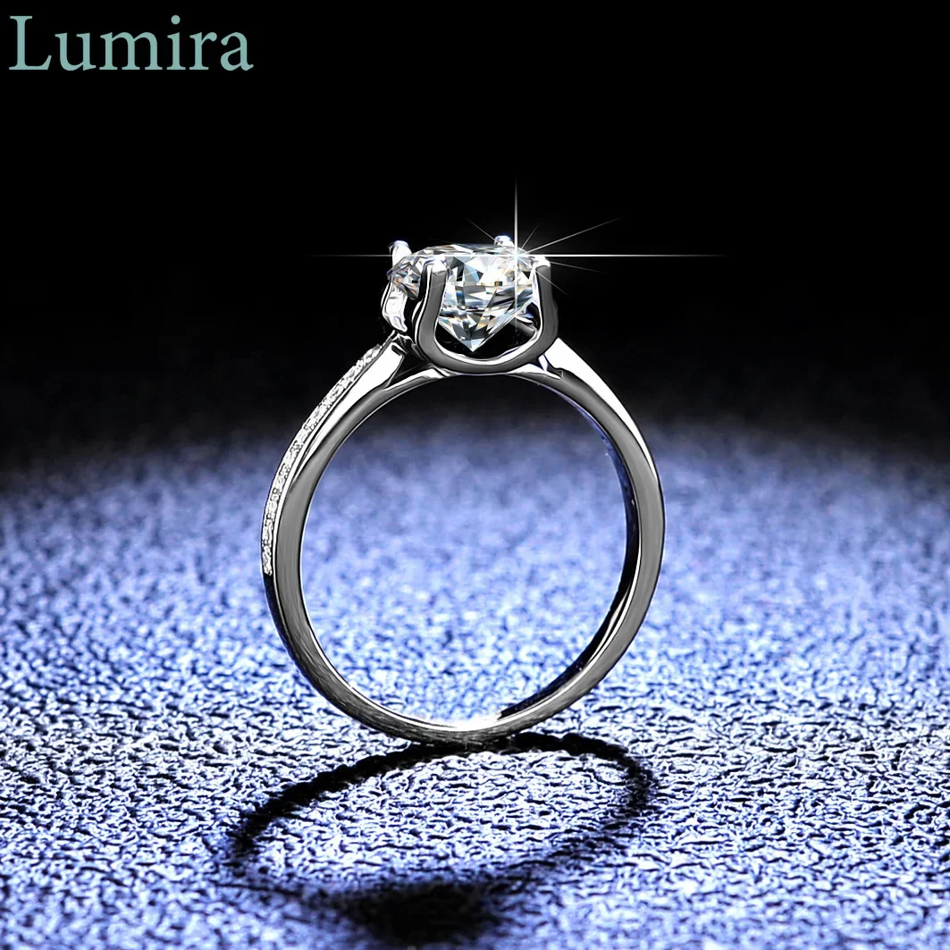 Lumira Fashion Straight-Arm Bullhead-Style Platinum PT950 Rings Jewelry 1 Carat Moissanite Six-Prong Women's Ring Gifts