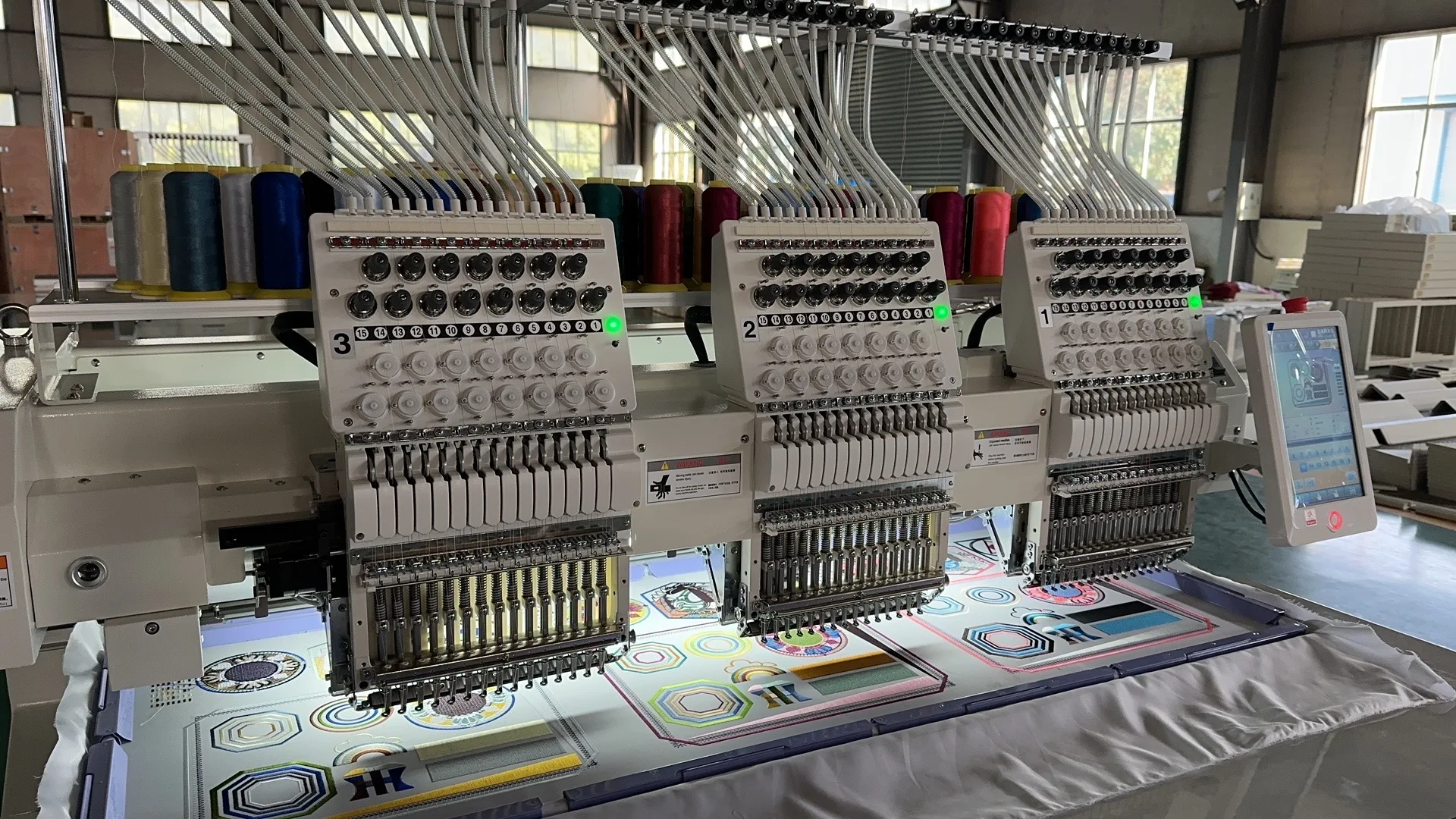 Industrial Grade 3 Head 12/15 Needle Embroidery Machine for Tshirts & Hats
