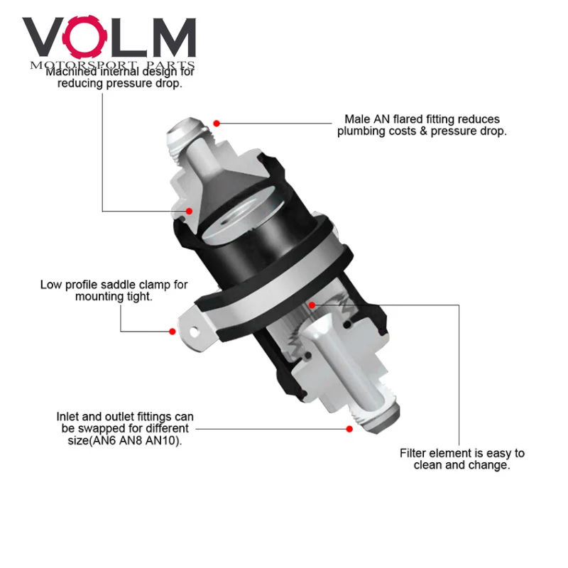 BLACK AN6 8 10 Inline Fuel Filter E85 Ethanol With 100 Micron Stainless steel elementand FF07