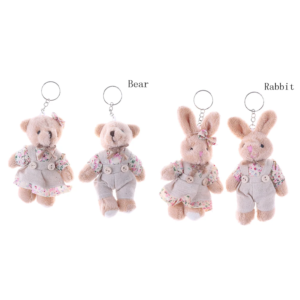 

Couple Bear Rabbit Plush Toys 2017 Floral Cloth Teddy Bear Rabbit Bunny Dolls Key Bag Pendants Lovers Friends Gift 11cm 1 Pair