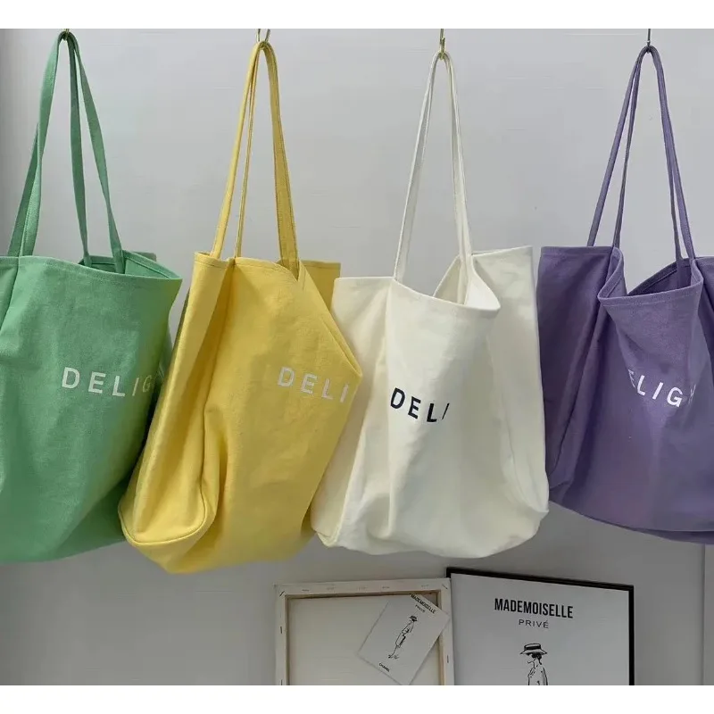 Female bags One-shoulder large-capacity letter canvas bag candy-colored fashionable canvas bag