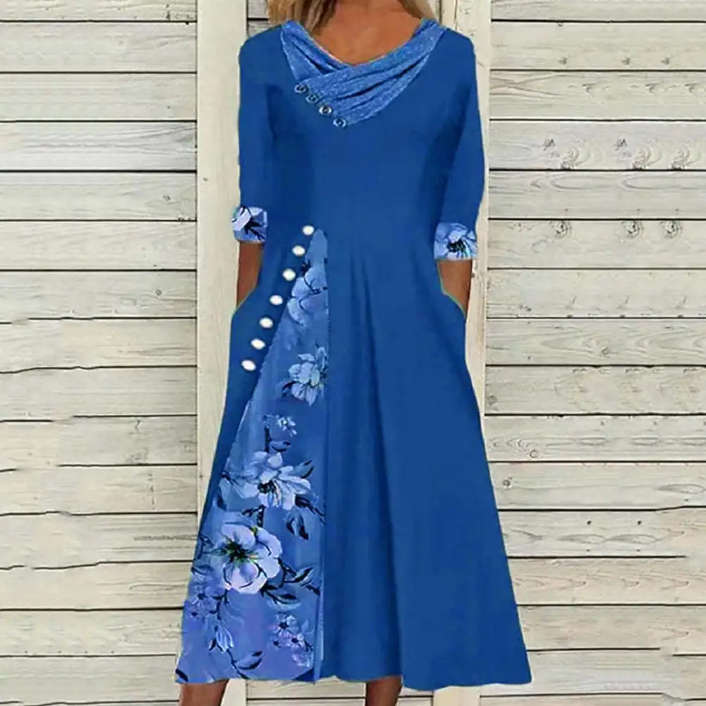 Robe longue à fleurs pour femmes, imprimé Floral, Patchwork, col en V, demi manches, été, taille moyenne, trapèze, pour la plage, s-3xl