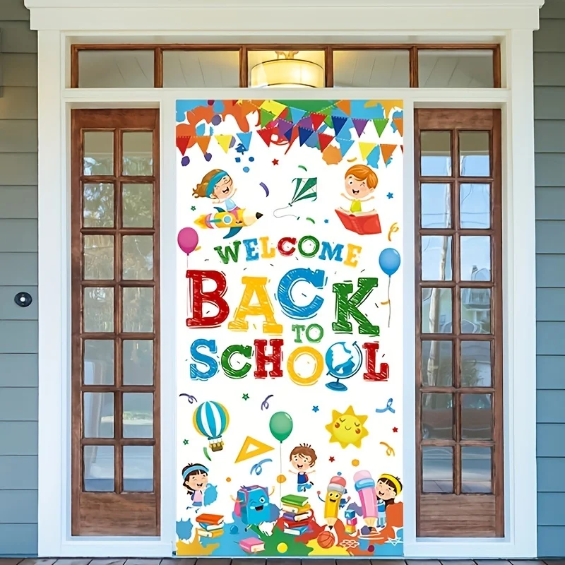 Welcome Back To School Door Banner,White First Day Of School Decoration, Classroom & Party Supplies, Indoor/Outdoor Wall Hanging