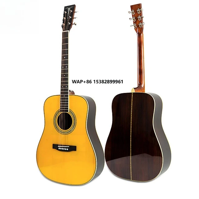 OEM Custom Support Musical Stringed Instrument High-End 41Inch Solid Spruce Top Wooden Rounded Corner Acoustic Guitar