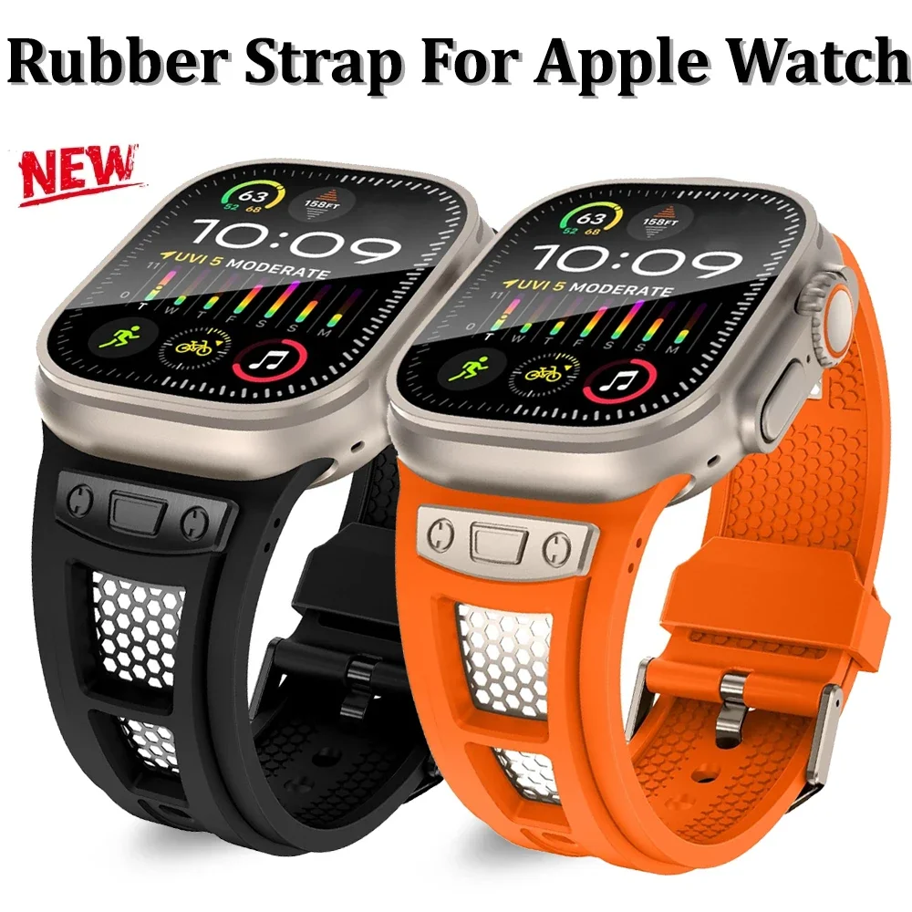 

Silicone Strap For Apple Watch Band 49mm 45mm 44mm 42mm rubber Sport Bracelet correa iWatch Series 9 8 7 6 5 4 7 8 SE/Ultra 2