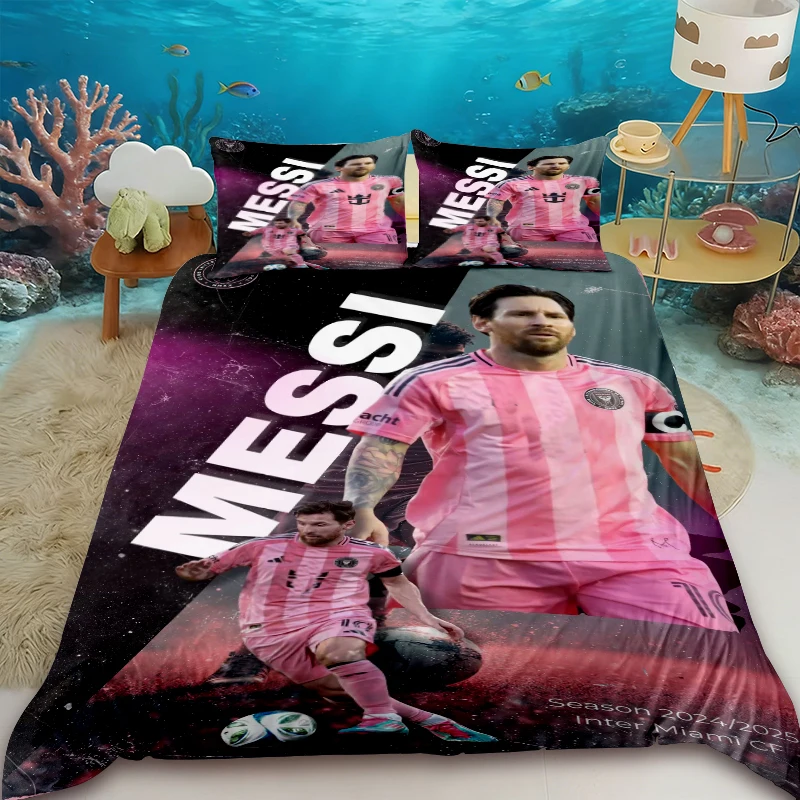 

Комплект постельного белья с принтом футбольной суперзвезды Месси (ФК Барселона), мягкий, размер King, для мальчика