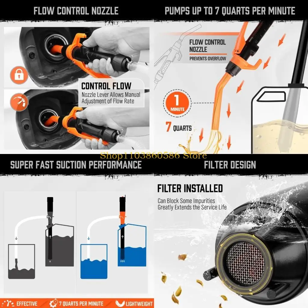 

242A Portable Battery Operated Fuel Transfer Pump with Adjust Flow Nozzle Easy To Use Liquid Transfer Pump Simple Operate