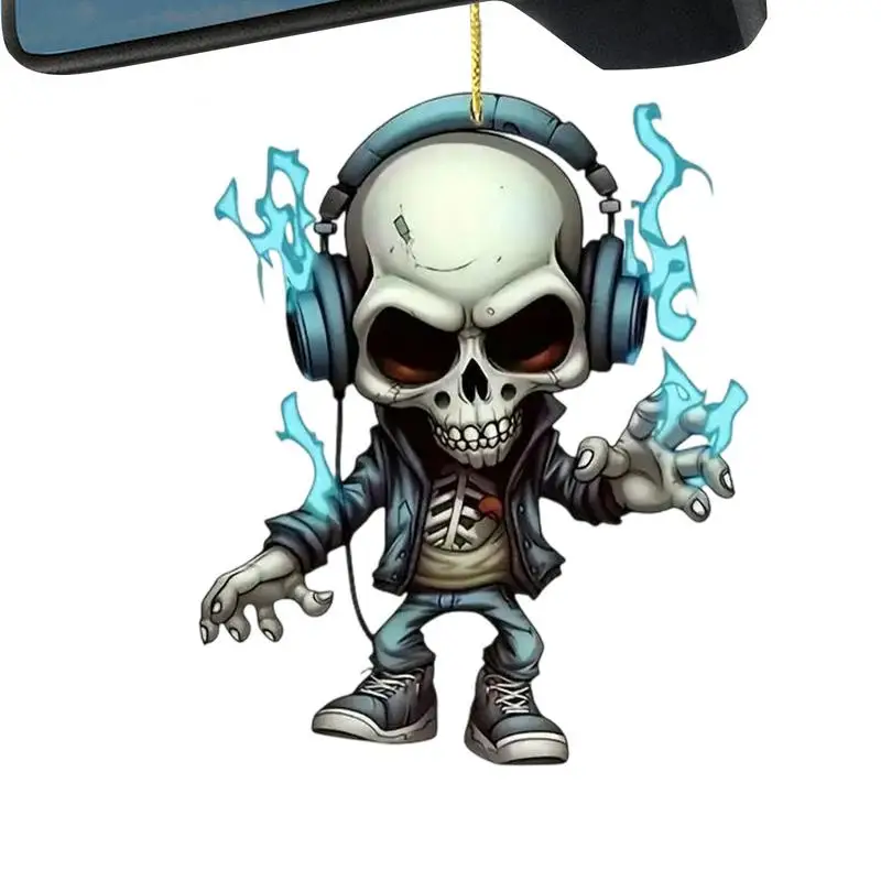 

Skeleton Rear View Mirror Ornament Skull Figurine Rear View Mirror Decoration Spooky Car Ornament For Truck Van RV Styling