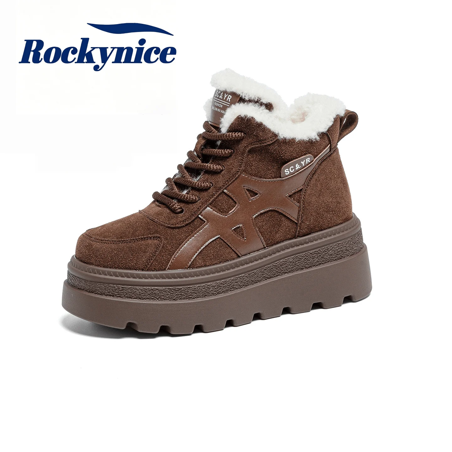 Snow Boot Fur Lined - รองเท้าบูทหิมะบุขนหนาสำหรับผู้หญิง รุ่นใหม่ปี 2026 รองเท้าผ้าใบหุ้มข้อสูงสำหรับฤดูหนาว รองเท้าบุผ้าพลัชหนาอบอุ่น รองเท้าบูทสั้นหนังกลับลำลอง