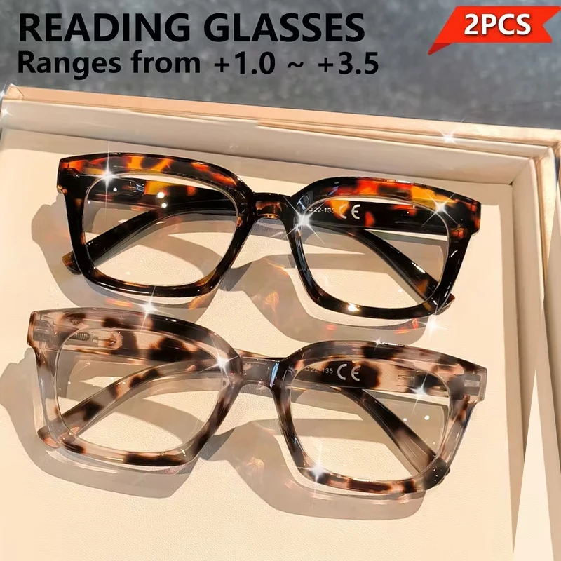 Two pairs of retro tortoiseshell framed reading glasses, high-definition glasses for middle-aged and elderly people
