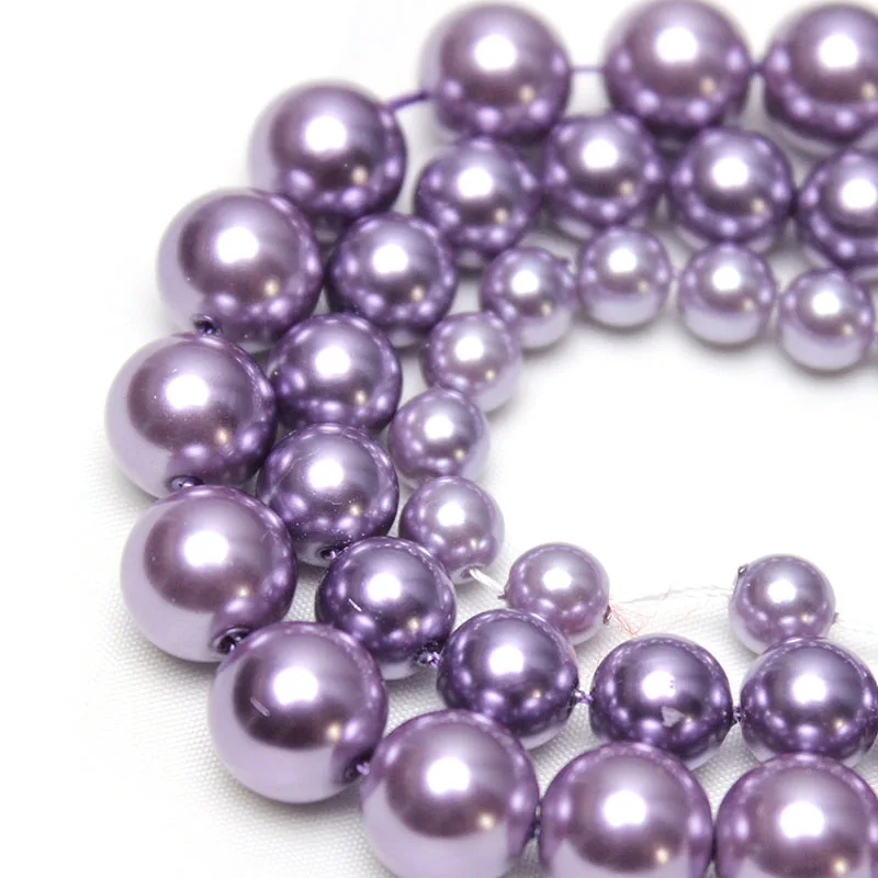 Natural Purple Shell Pearl Loose Round Spacer Beads For Jewelry Making DIY Bracelet Necklace Accessories 15\'\' 6/8/10/12mm