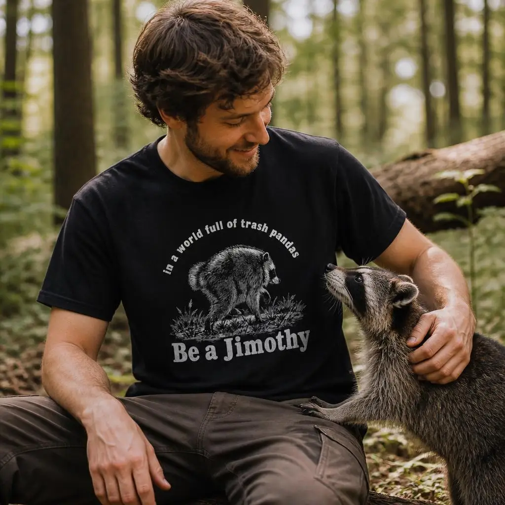 In A World Full of Trash Pandas Be A Jimothy Men Retro T Shirt 100% Cotton Clothing Fun Short Sleeve Tee Gift T-Shirts