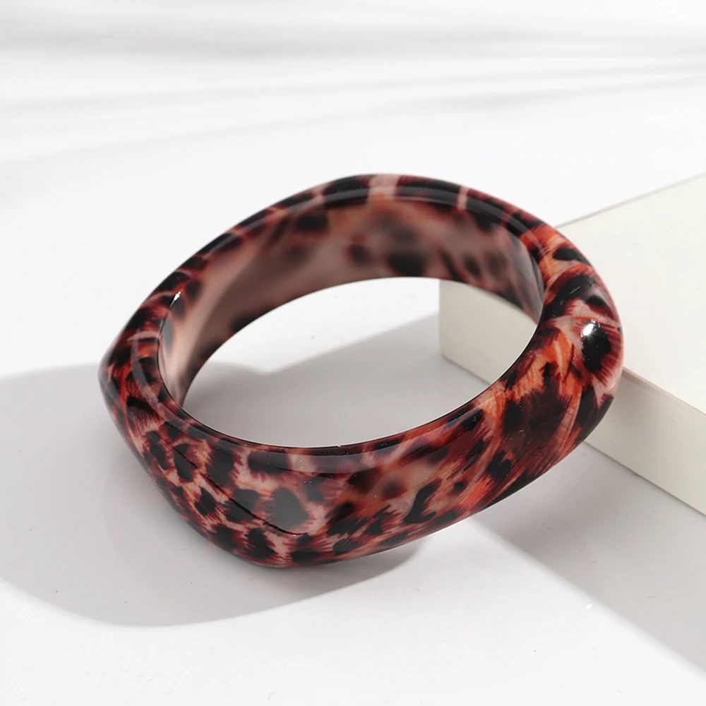 Klassische Harz Leopard Geometrische Chunk Armreif Armbänder für Frauen Retro Acryl Unregelmäßige Breite Manschette Armreifen Schmuck Geschenke – Detail 12
