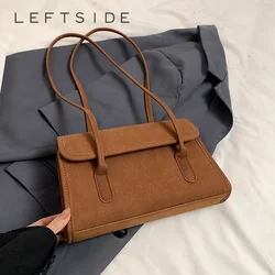 LEFTSIDE Small PU Leather Tote Bags Lady Shoulder Bag for Women 2024 Winter New Trend Fashion Y2K Retro Handbags and Purses