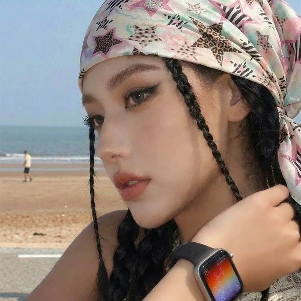 Durable Vintage Square Scarf Leopard Star Print Y2K Style Headscarf Sweet Edgy Lightweight Hair Scarf Neck Tie Bag Charm