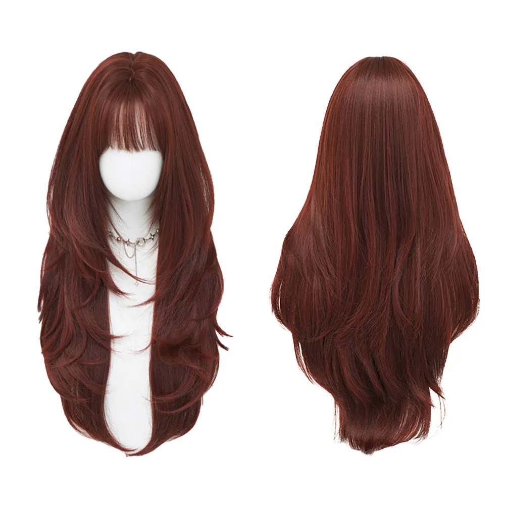 Natural Looking Long Body Wave Wig With Bangs For Women Fluffy Soft Heat Resistant Synthetic Hair Daily Use Party Cosplay