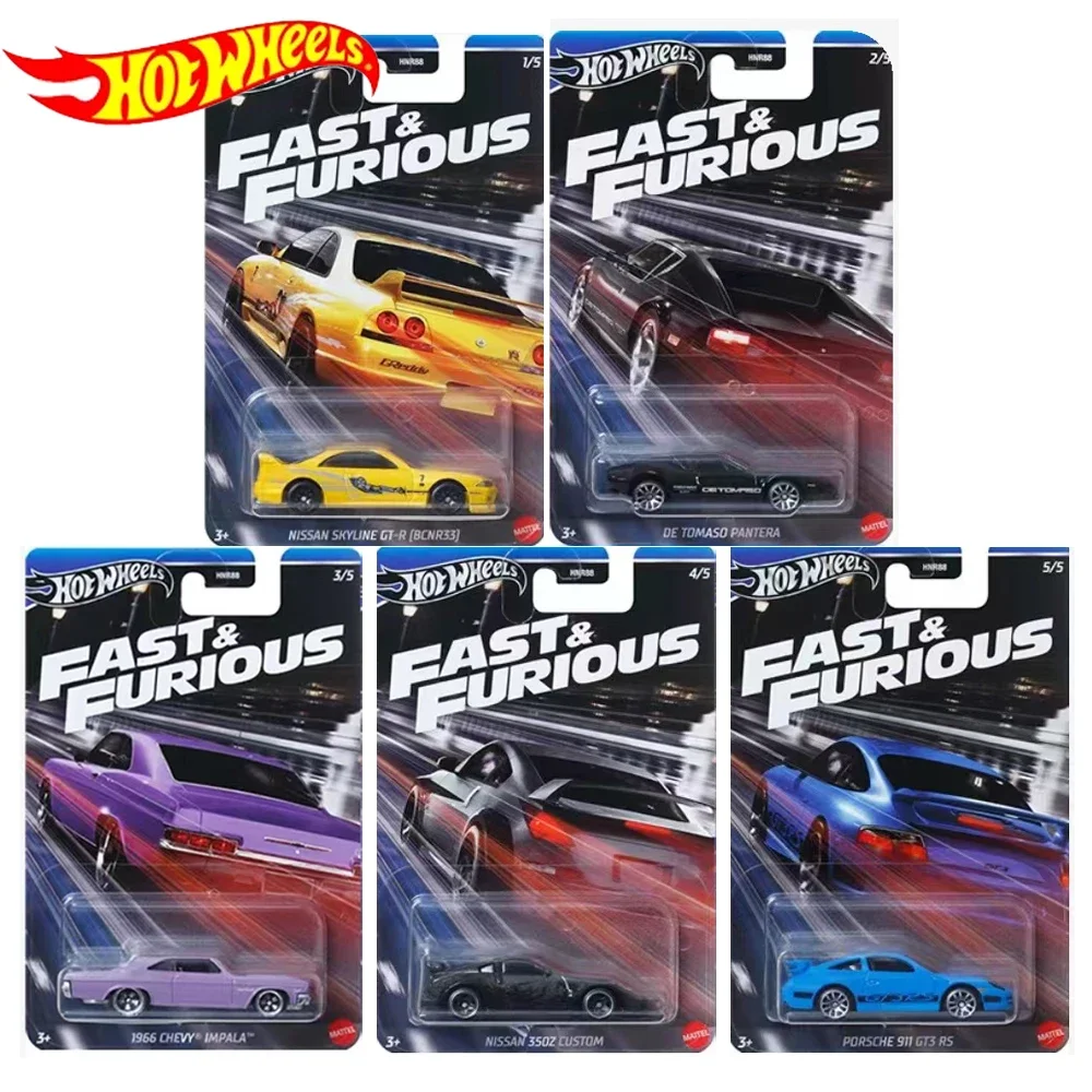 Hot Wheels Cars Fast & Furious HNR88 E F G NISSAN SKYLINE GT-R PORSCHE 911 GT3 RS Diecast Vehicle Model Cars Toys Boys Gift